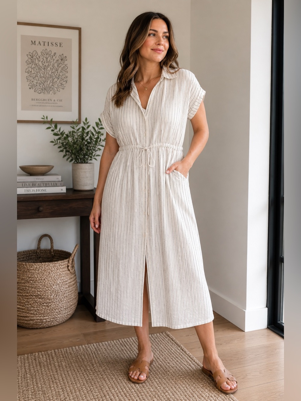 A New Day Striped Button-Down Dress
